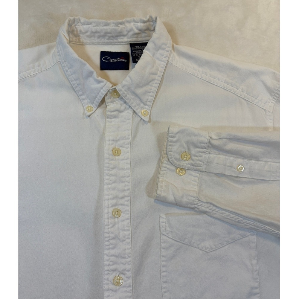Vintage Catalina White Cotton Button Down Long Sleeve Shirt Mens Large Excellent